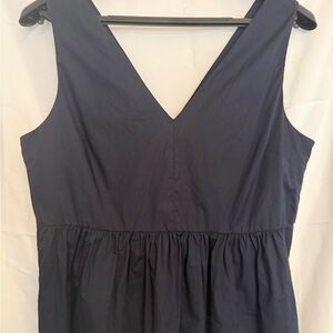 J. Crew Navy Sleeveless V-Neck Gathered Waist Top